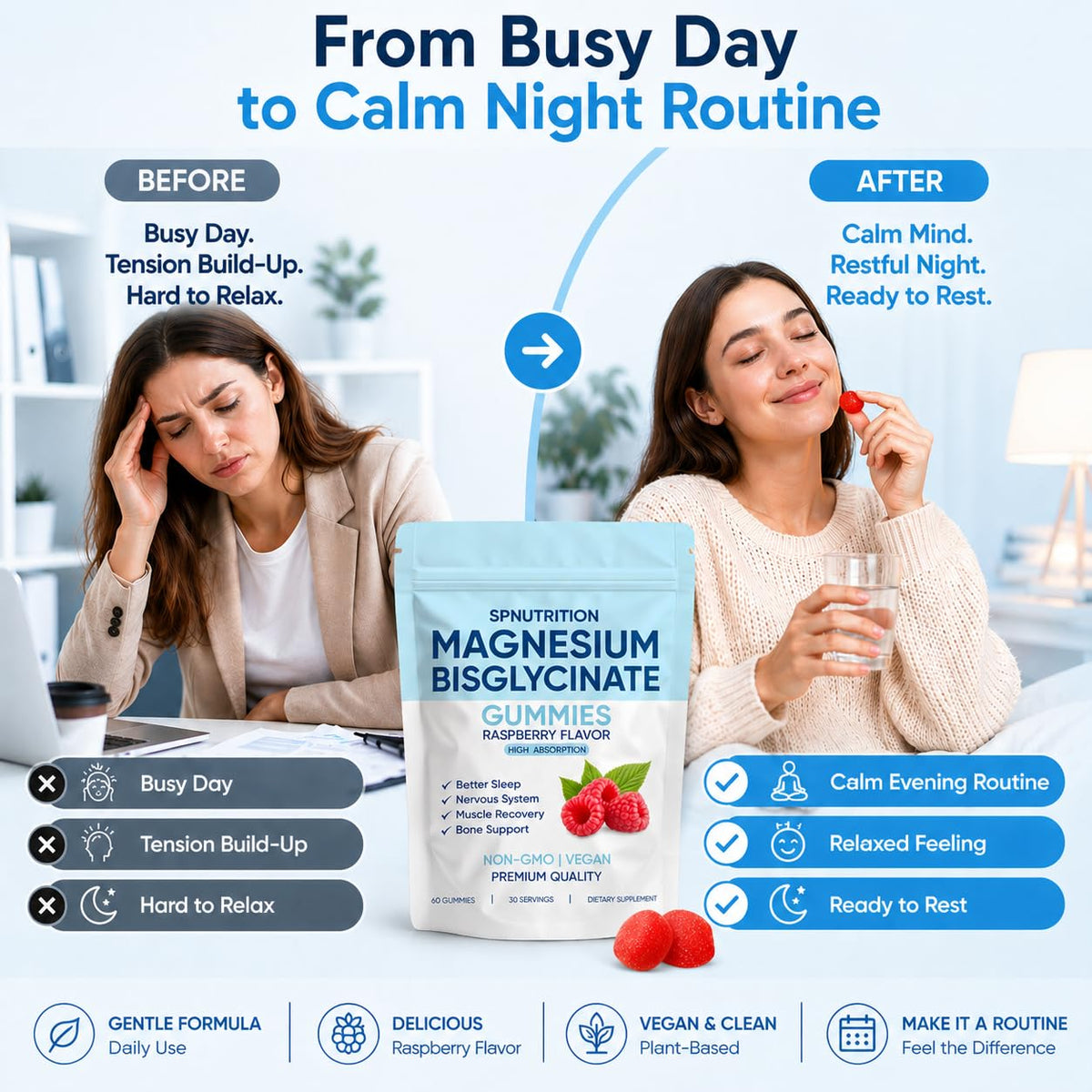 Gummies de magnésium bisglycinate SPNUTRITION avec ingrédients visibles