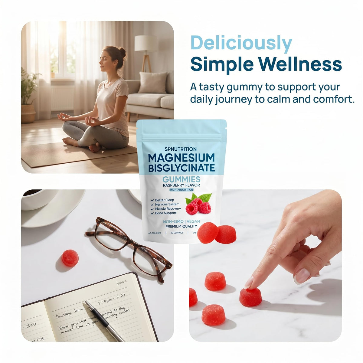 Gummies de magnésium bisglycinate SPNUTRITION dans un bol