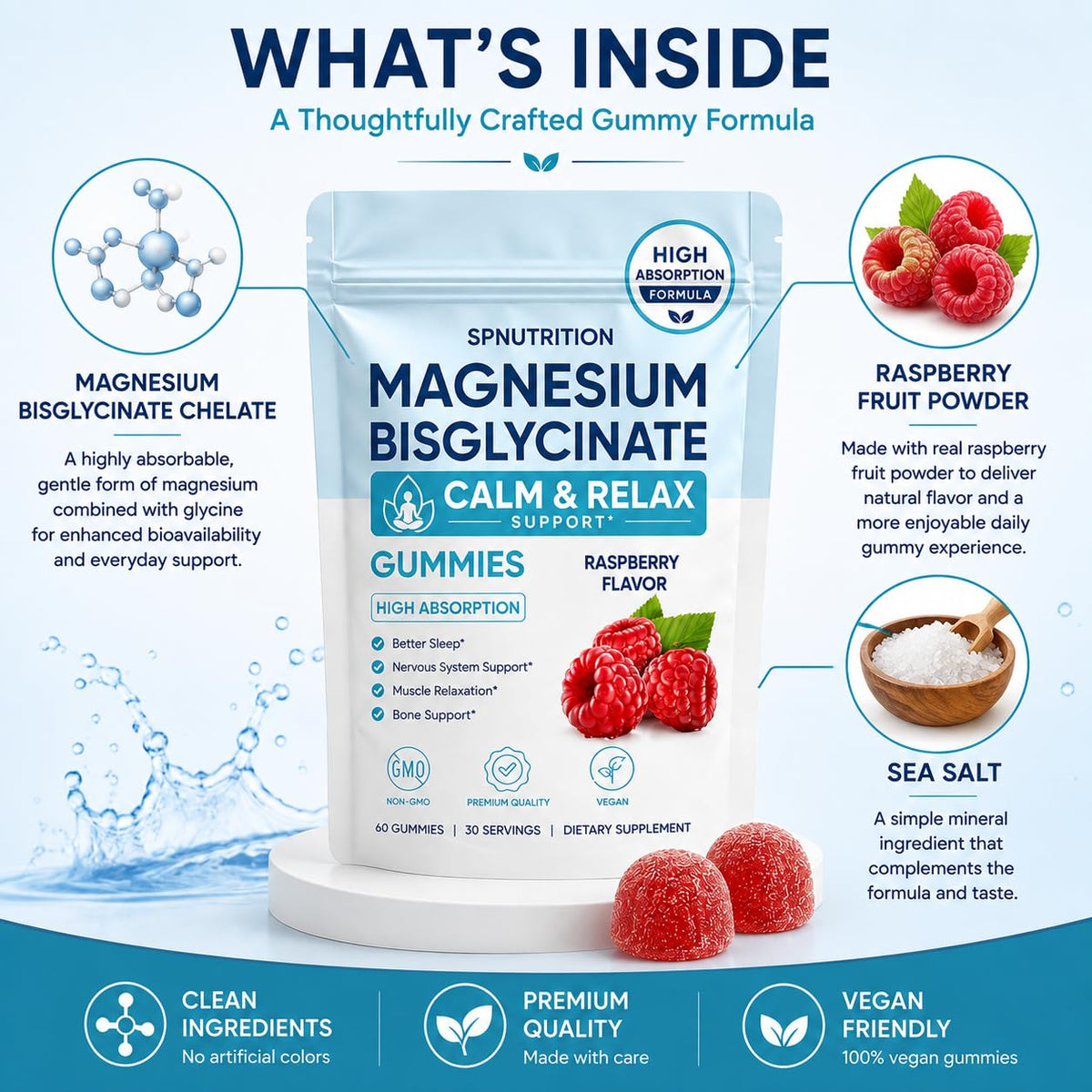 Gummies de magnésium bisglycinate SPNUTRITION sur une table