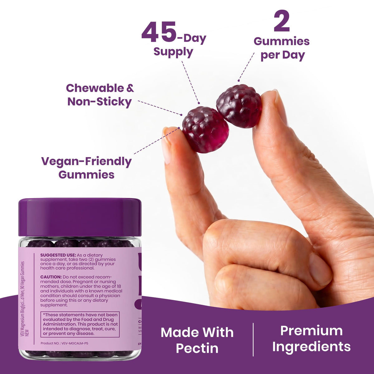 Gummies de magnésium bisglycinate VEV sur une assiette