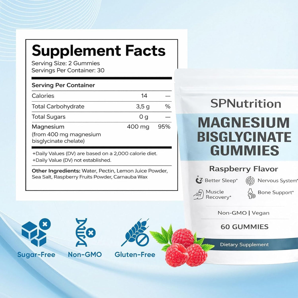 Gummies de magnésium bisglycinate WXDOAU sur une surface en bois