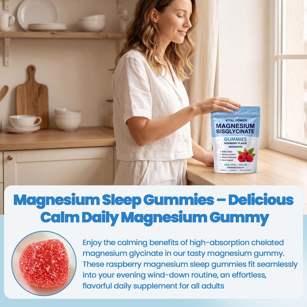 Gummies de Magnésium Bisglycinate WXZQQ avec un verre d'eau