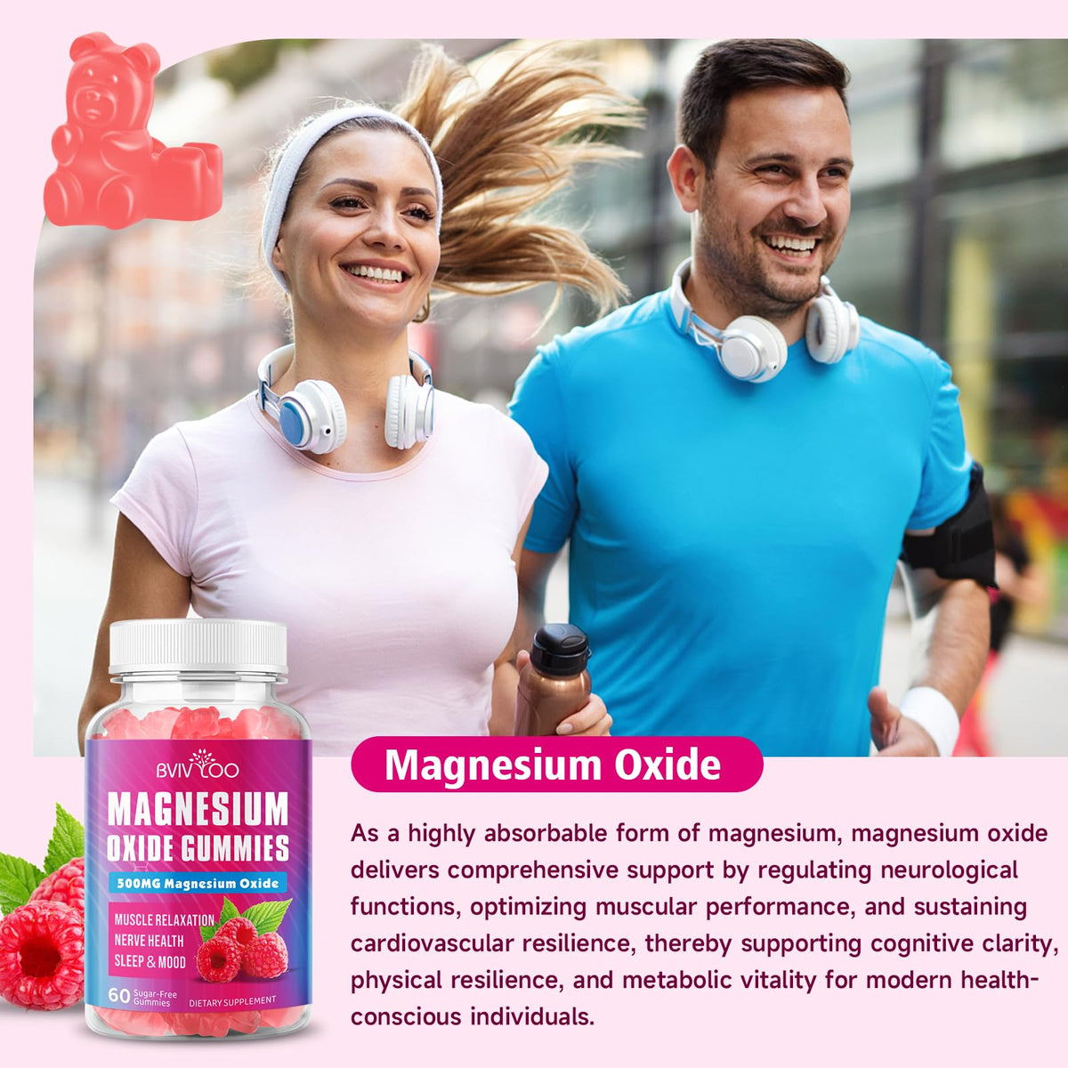 Gummies de Magnésium BVIVLOO, gros plan sur la texture des gummies
