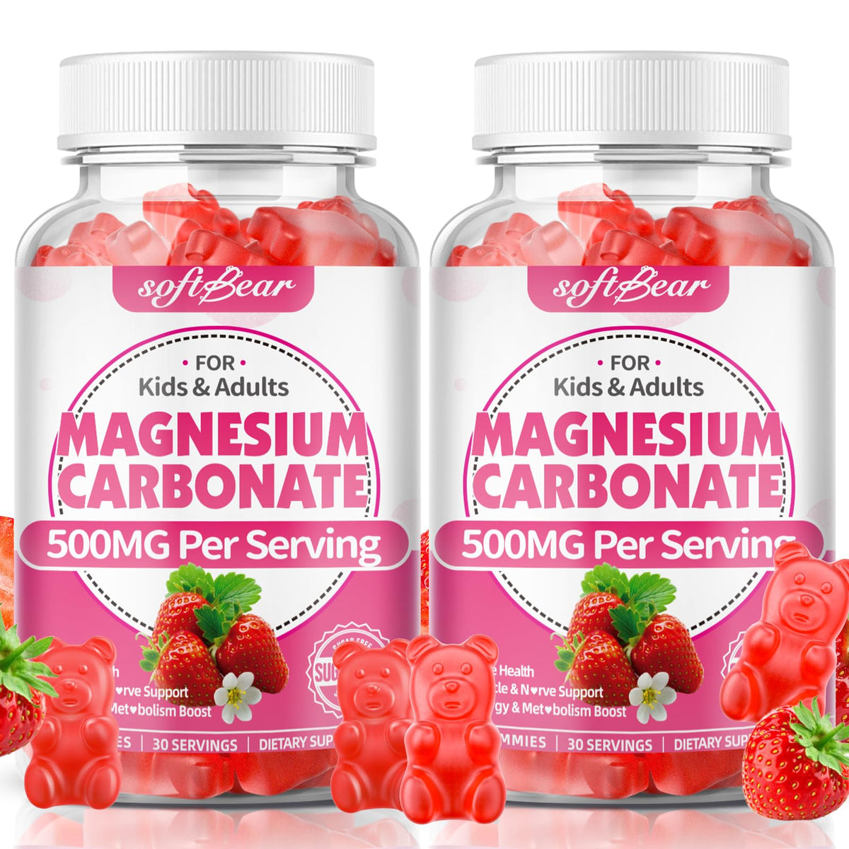 Gummies de magnésium carbonate softbear 500mg, 120 pièces, vue de face