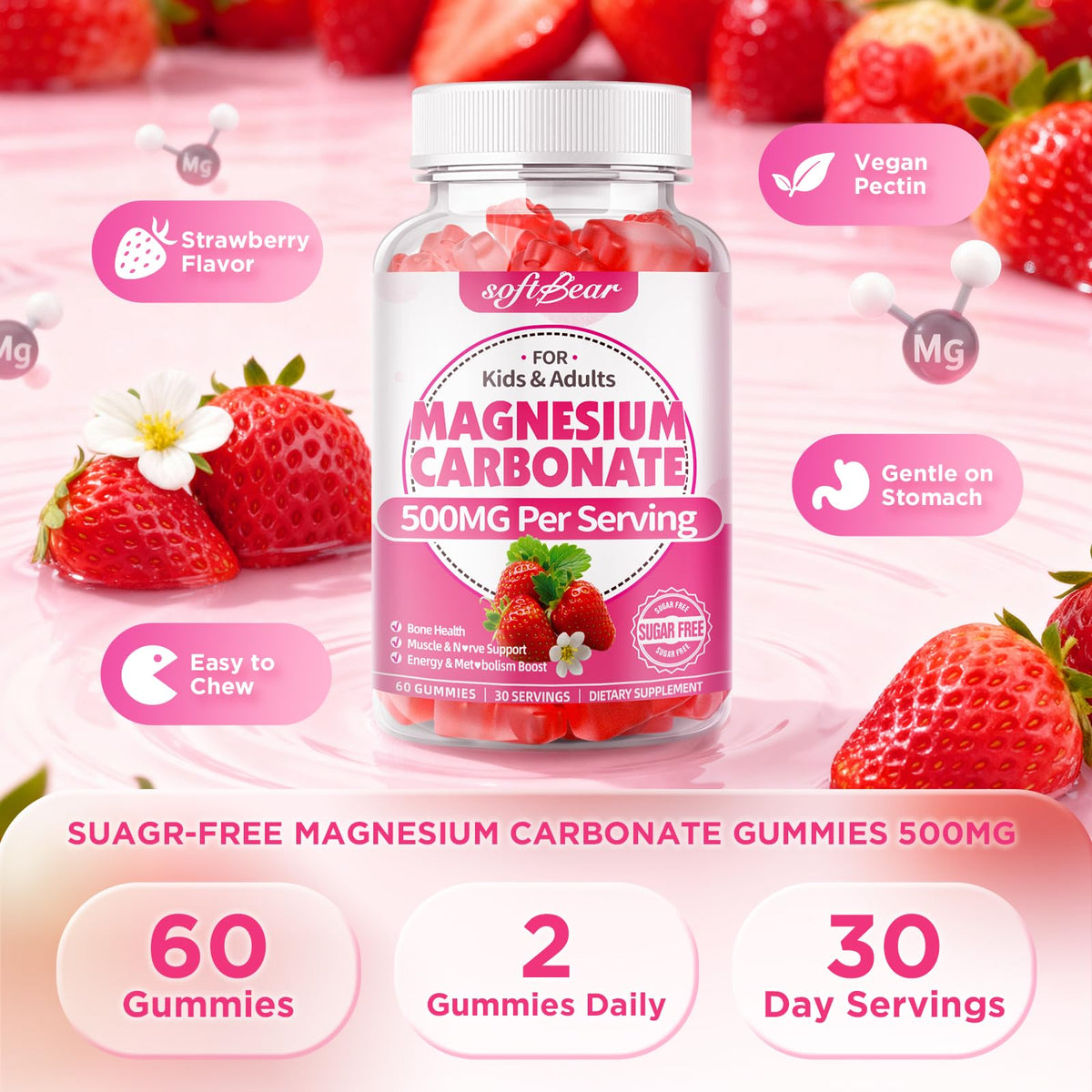 Gummies de magnésium carbonate softbear, vue latérale de l'emballage