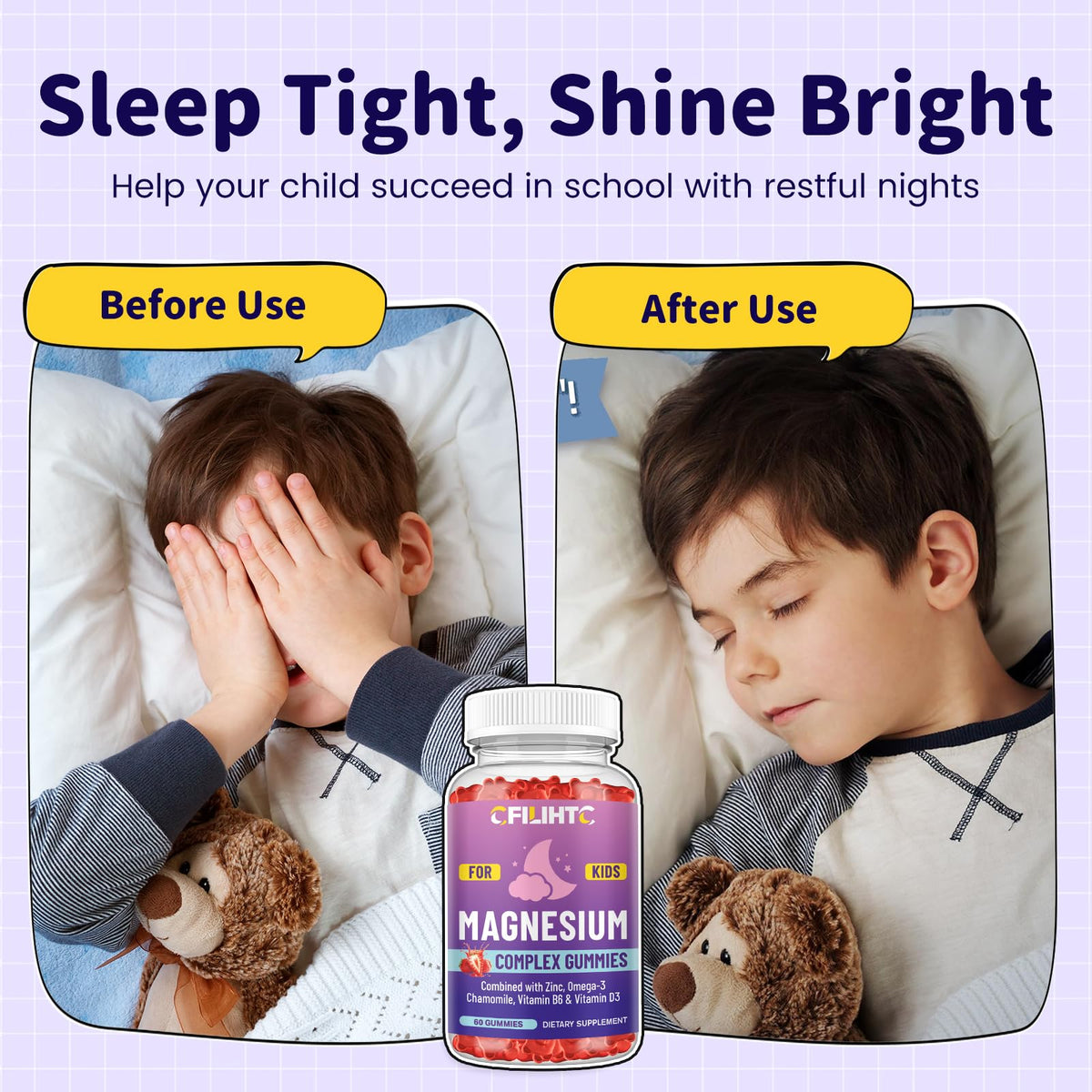 Gummies de magnésium CFILIHTC avec une main d'enfant