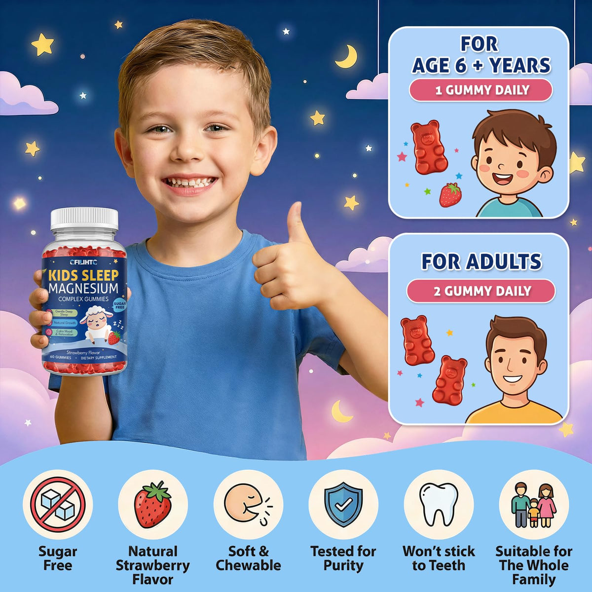 Gummies de Magnésium CFILIHTC, étiquette avec informations nutritionnelles