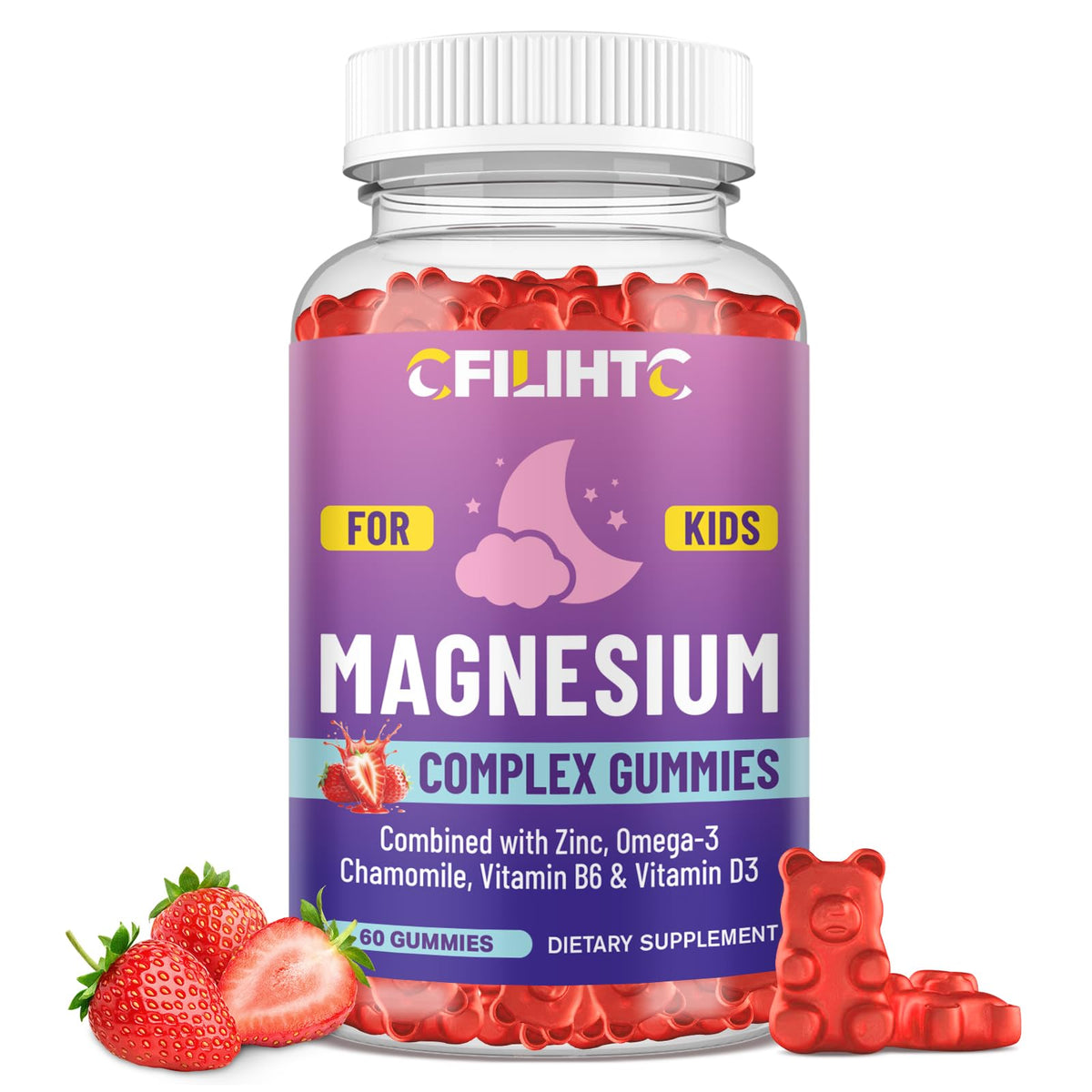 Gummies de magnésium CFILIHTC pour enfants, bouteille de 60 unités