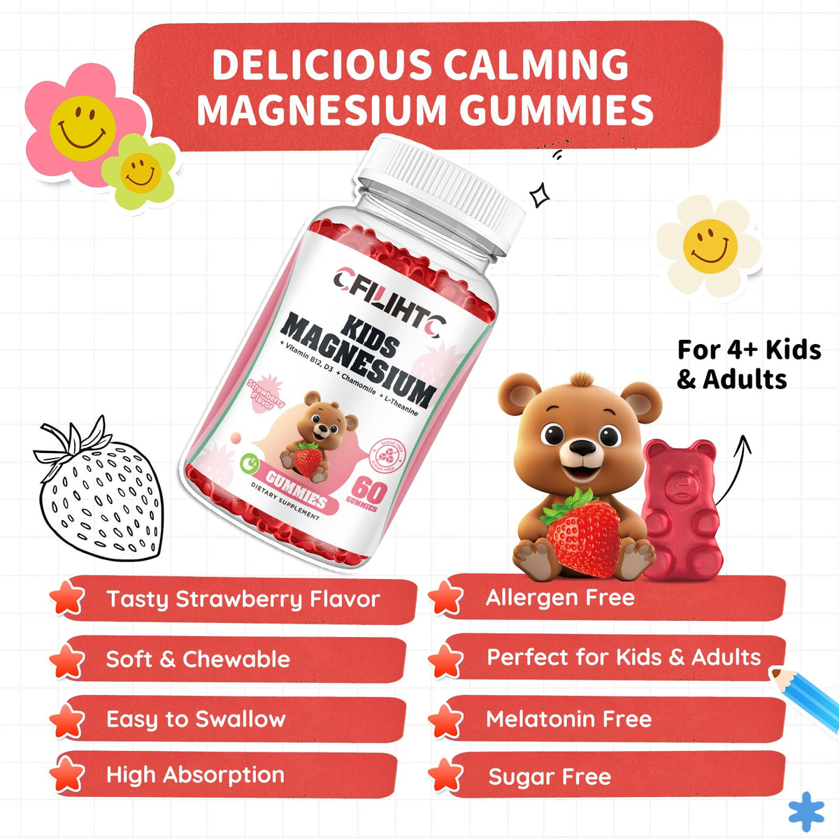 Gummies de magnésium CFILIHTC, prise d'un gummy par un enfant