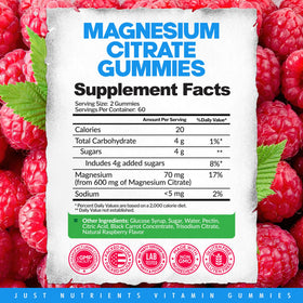 Gummies de Magnésium Citrate 600mg avec des framboises fraîches