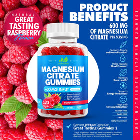 Gummies de Magnésium Citrate 600mg sur une table avec une cuillère