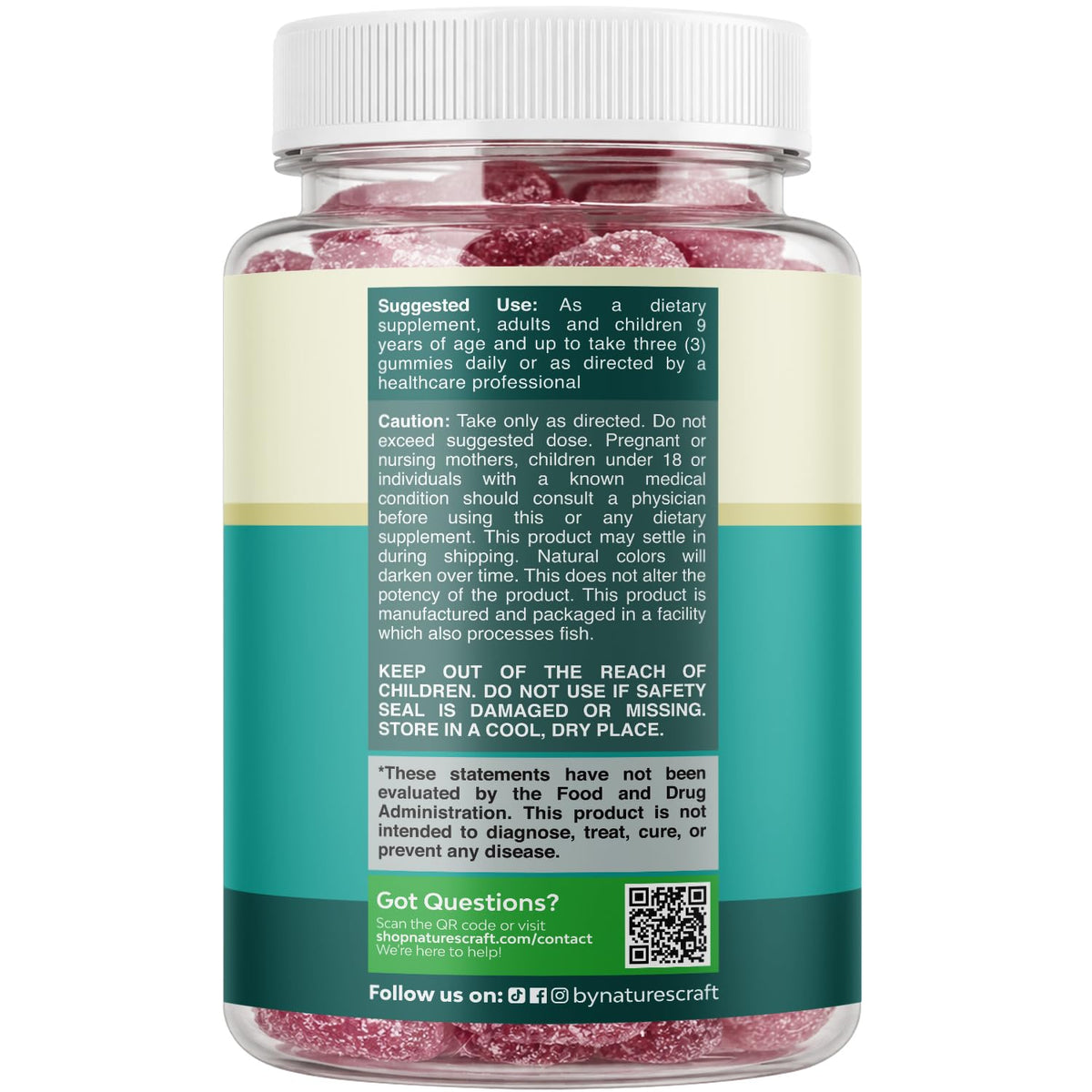 Gummies de Magnésium Citrate Natures Craft, mise en scène avec des ingrédients naturels