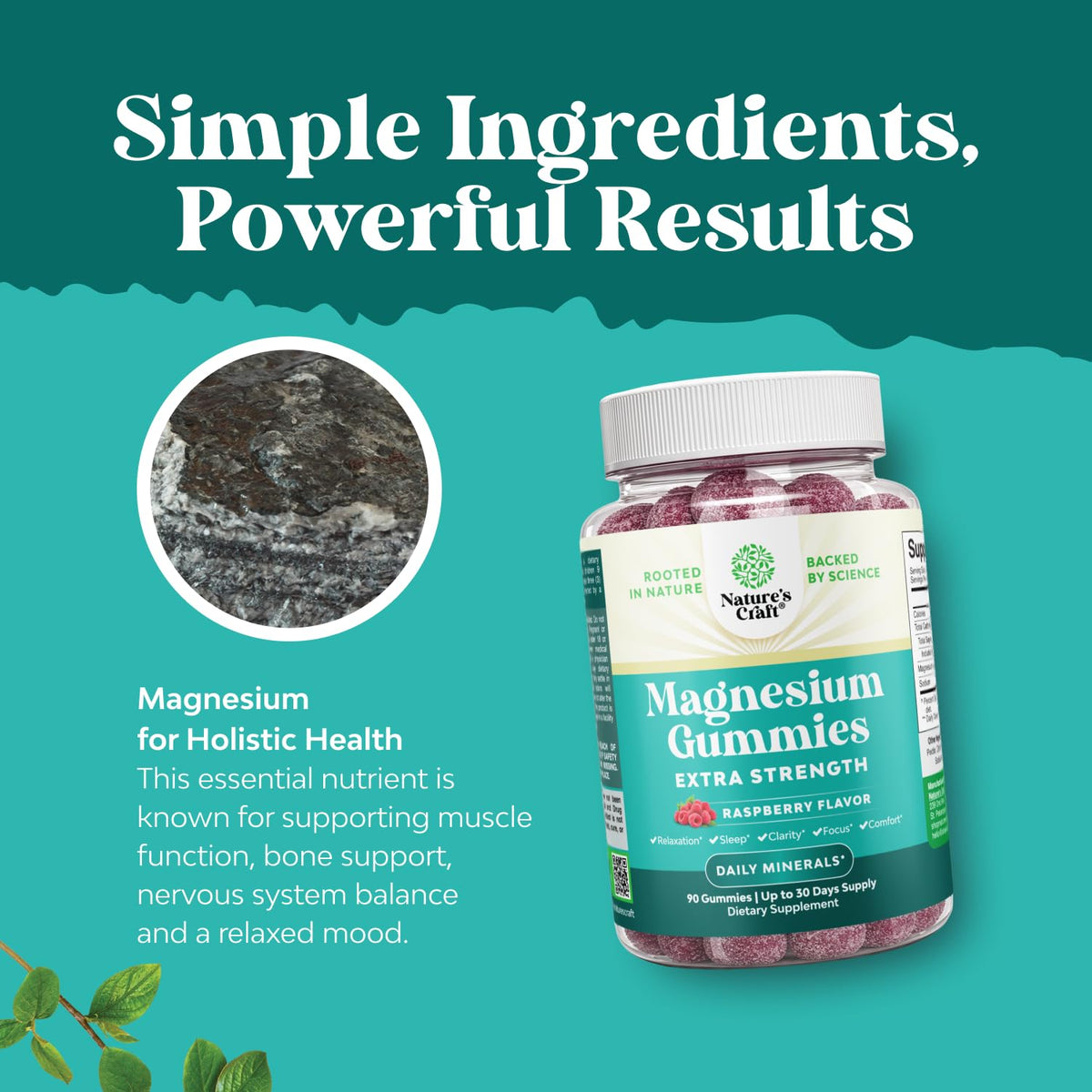 Gummies de Magnésium Citrate Natures Craft, vue arrière de l'emballage