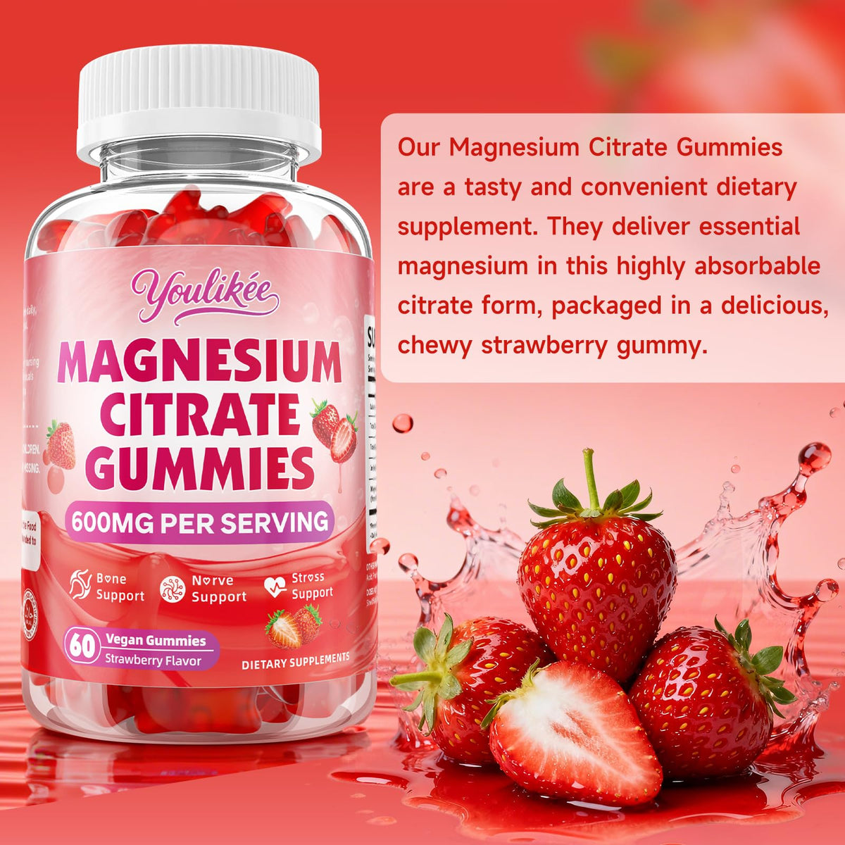 Gummies de Magnésium Citrate Youlikee avec une portion suggérée de deux gummies