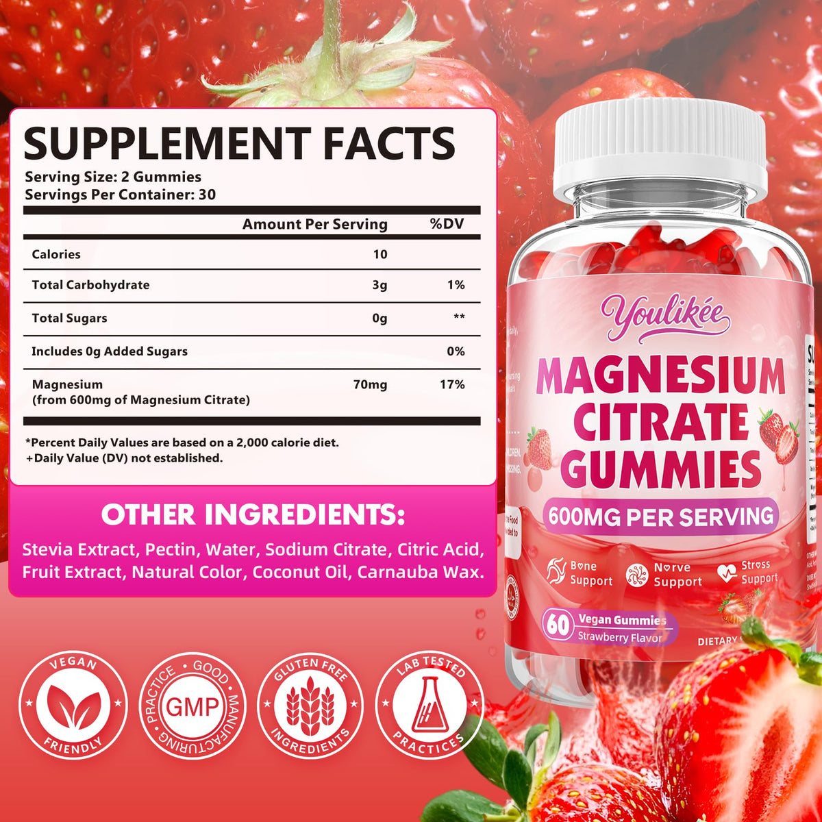 Gummies de Magnésium Citrate Youlikee montrant leur texture moelleuse