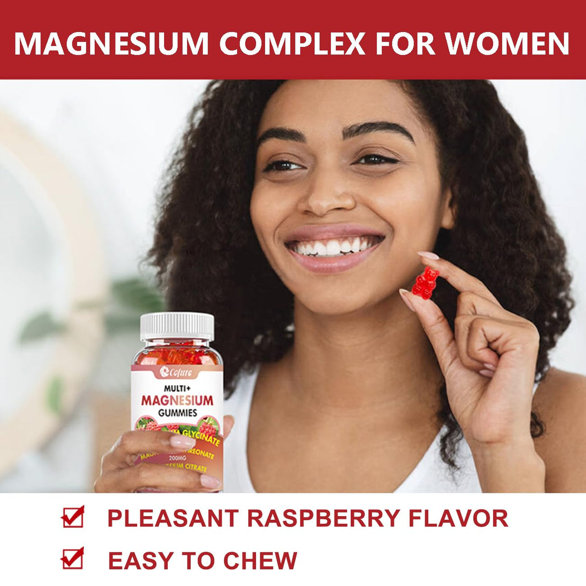 Gummies de magnésium Cofure sur une table en bois