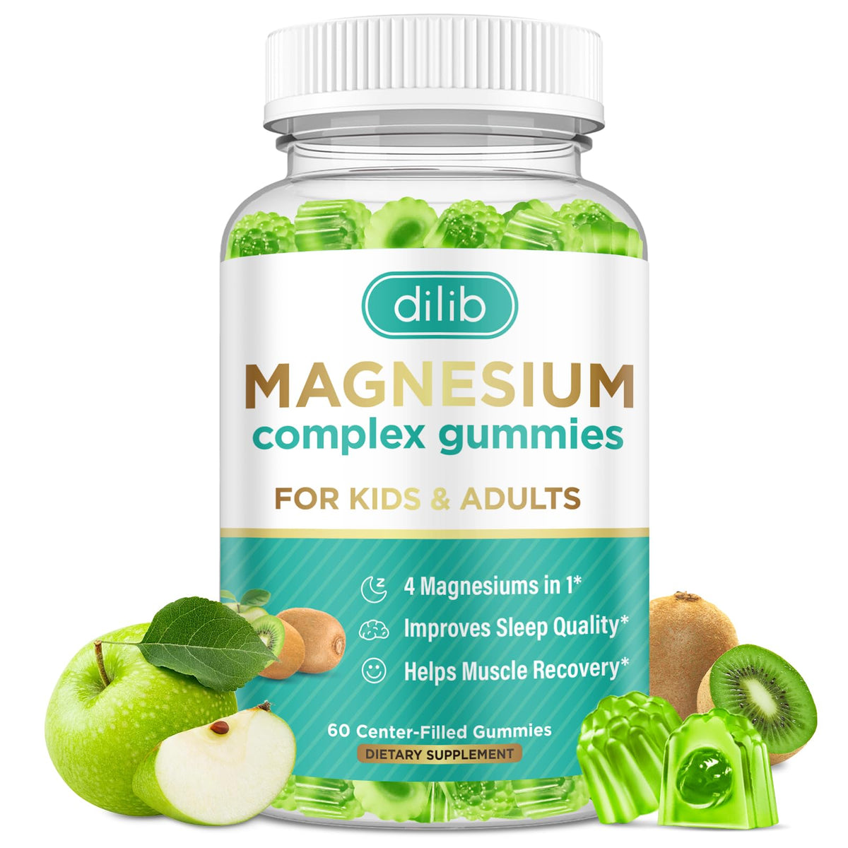Gummies de Magnésium Complexe dilib 60 gummies saveur kiwi et pomme verte