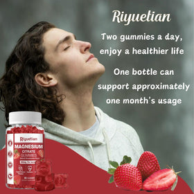 Gummies de magnésium de Riyuetian avec des fruits en arrière-plan