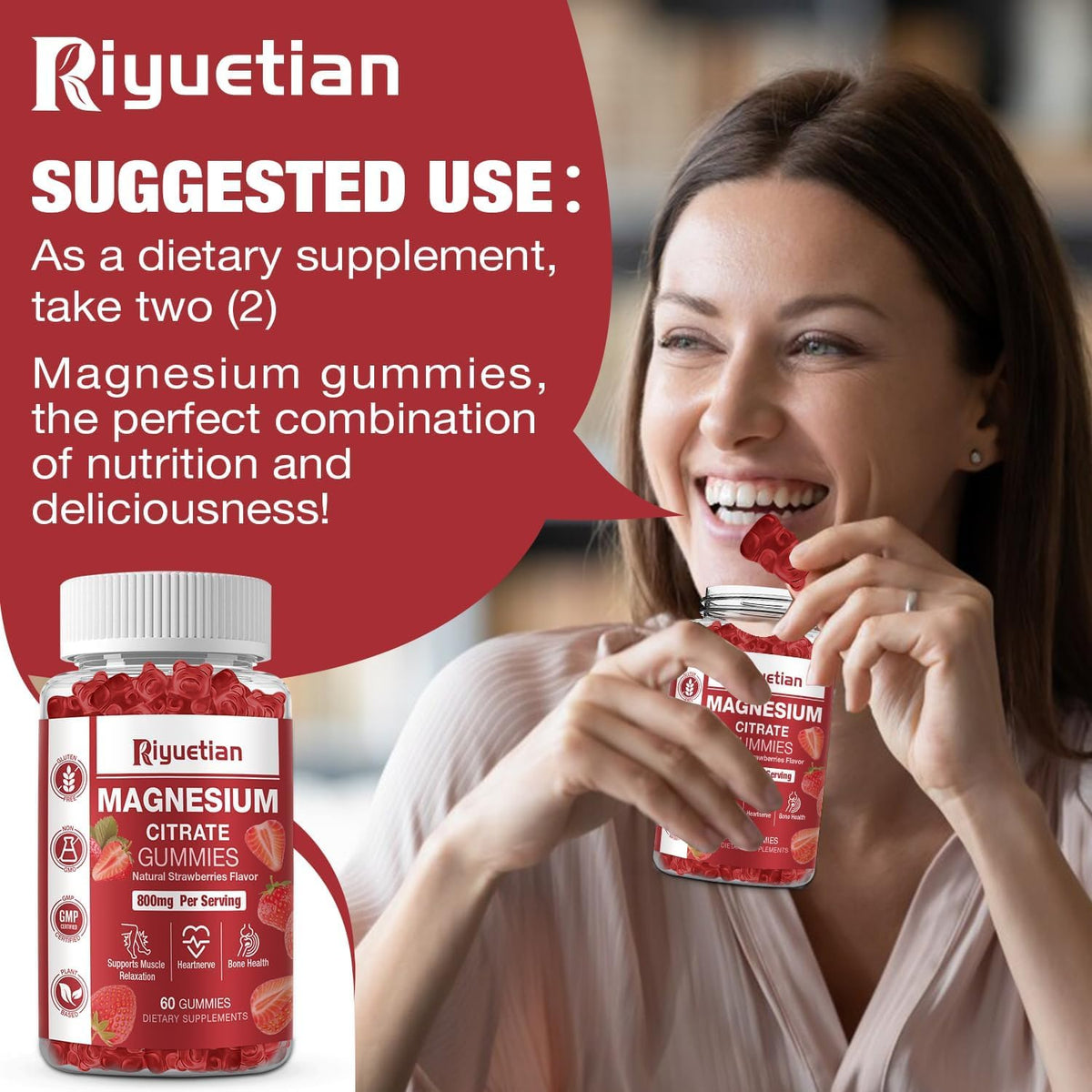 Gummies de magnésium de Riyuetian dans une main