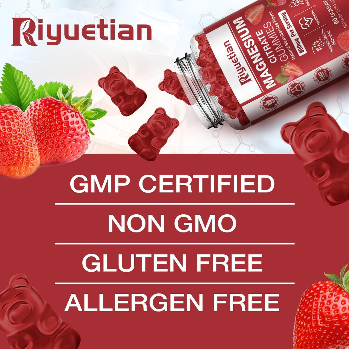 Gummies de magnésium de Riyuetian sur une table en bois