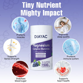 Gummies de magnésium DIAYAC, présentation avec d'autres compléments