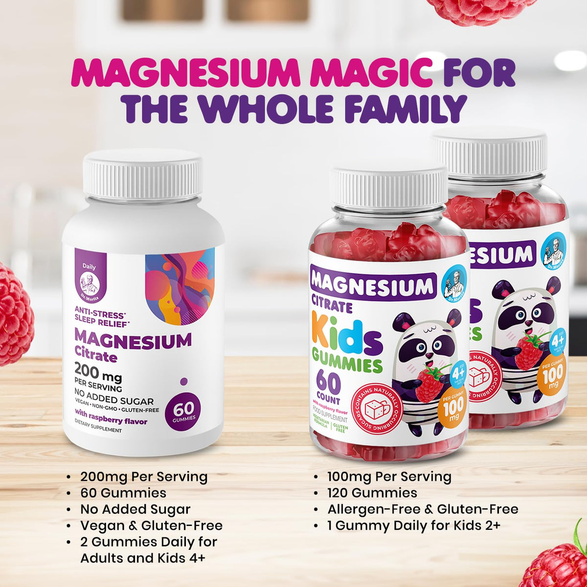 Gummies de magnésium DR. MORITZ avec une poignée de gummies