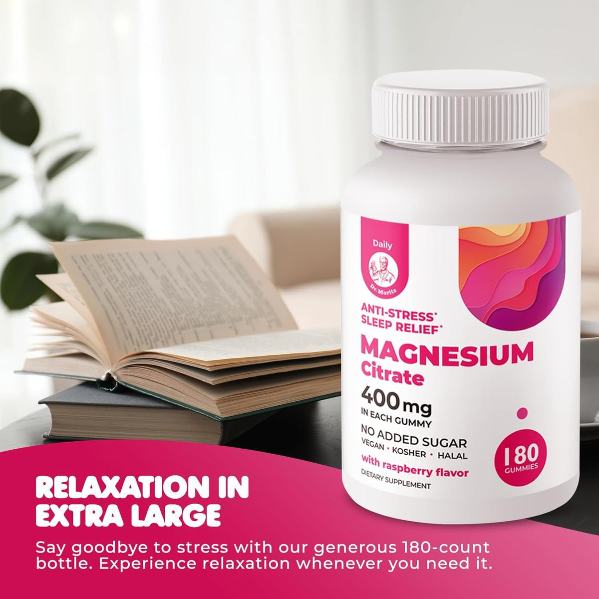 Gummies de magnésium DR. MORITZ, en main avec un fond neutre
