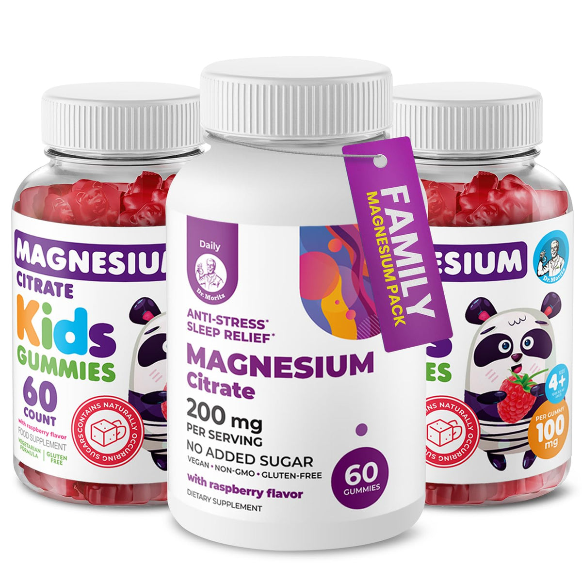 Gummies de magnésium DR. MORITZ paquet avant avec 60 gummies
