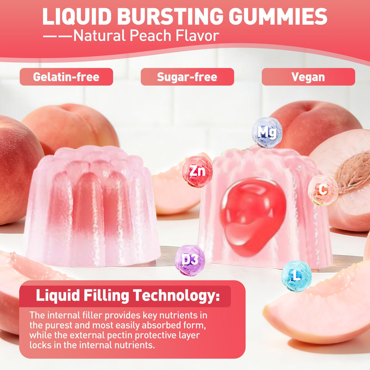 Gummies de Magnésium DR. MUSCLE'S, texture lisse et couleur pêche