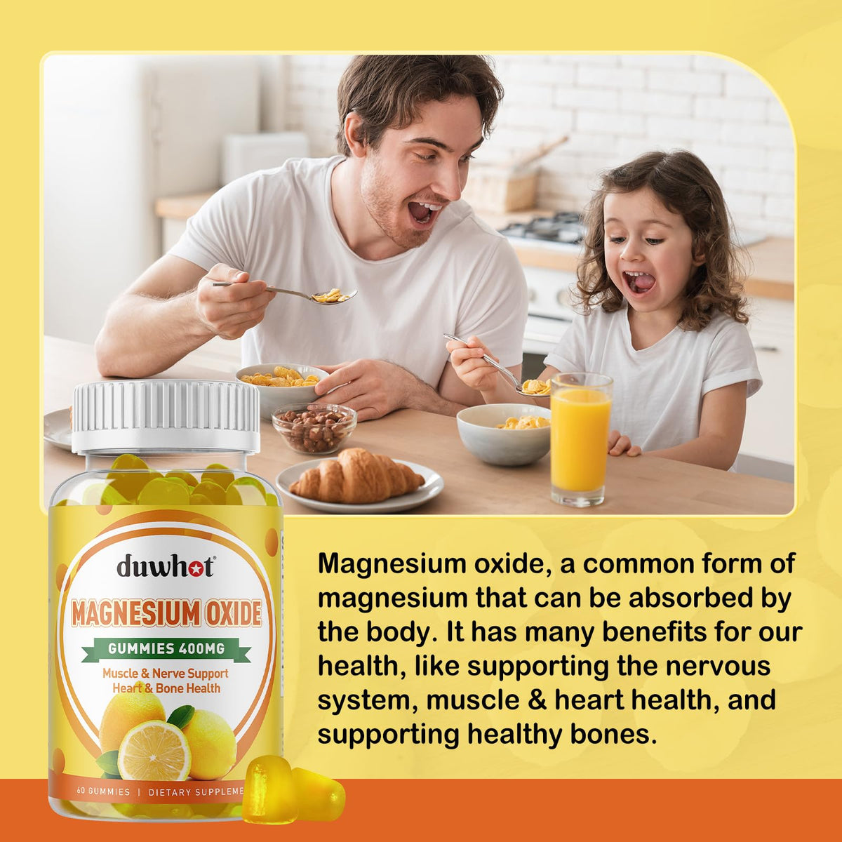 Gummies de Magnésium duwhot dans une main, mise en scène naturelle