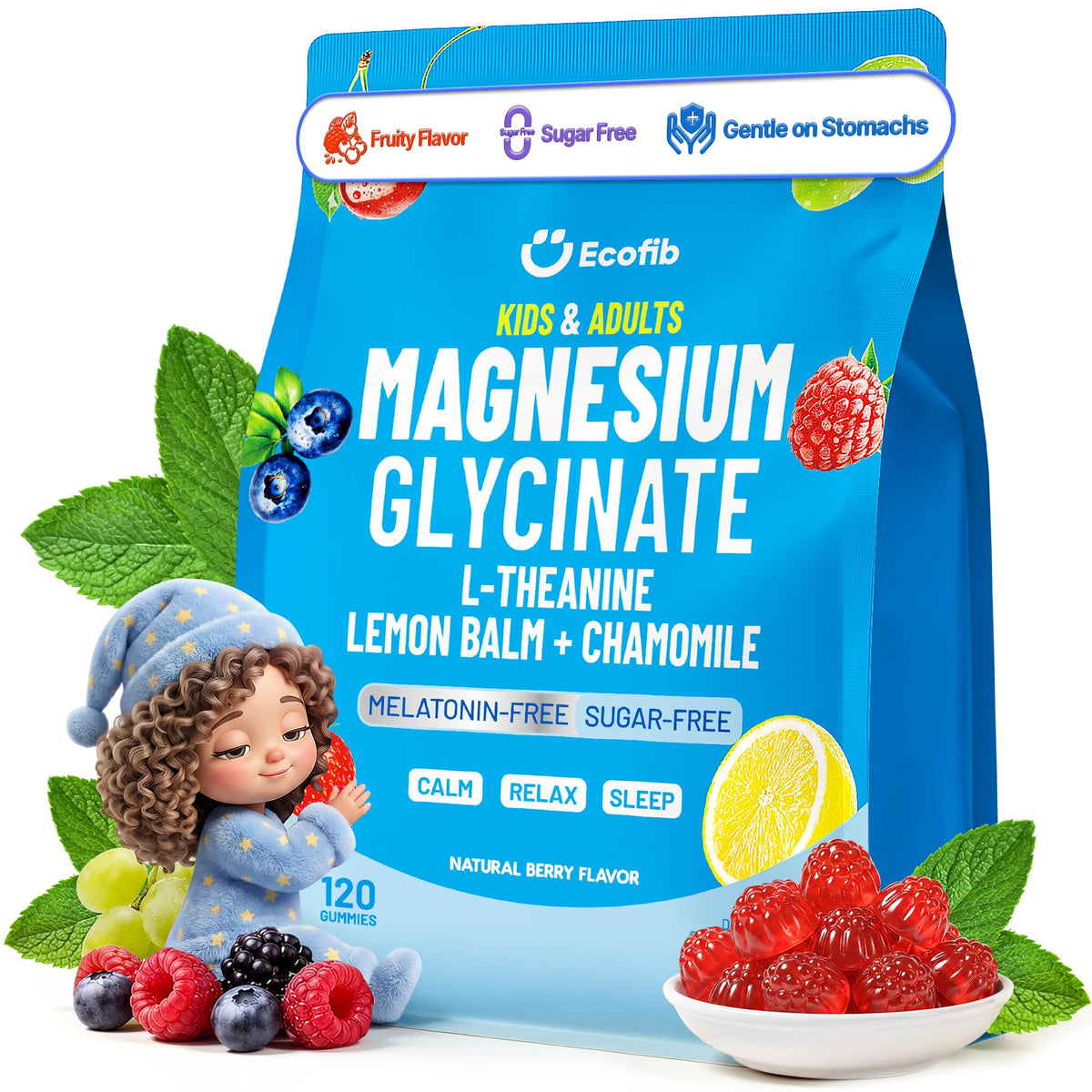 Gummies de magnésium ECOFIB 120 pièces emballage avant