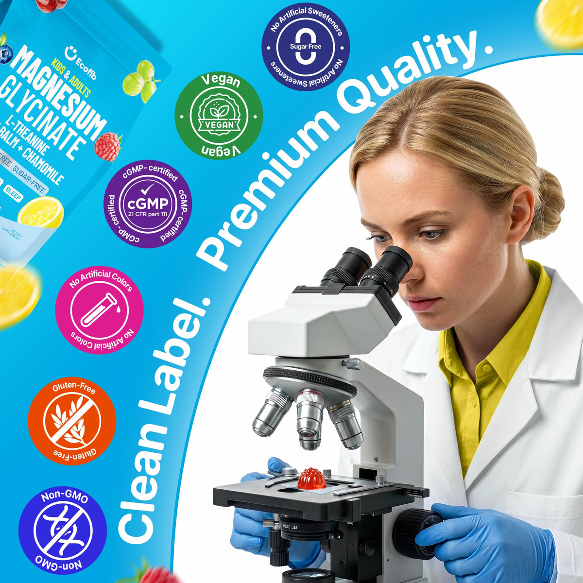 Gummies de magnésium ECOFIB sur une assiette