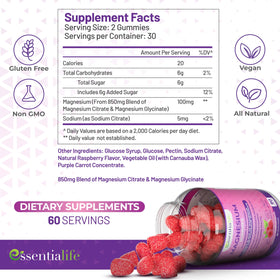 Gummies de magnésium Essentialife paquet arrière vue