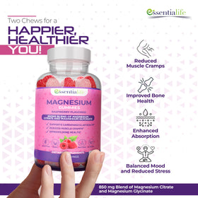 Gummies de magnésium Essentialife sur fond blanc