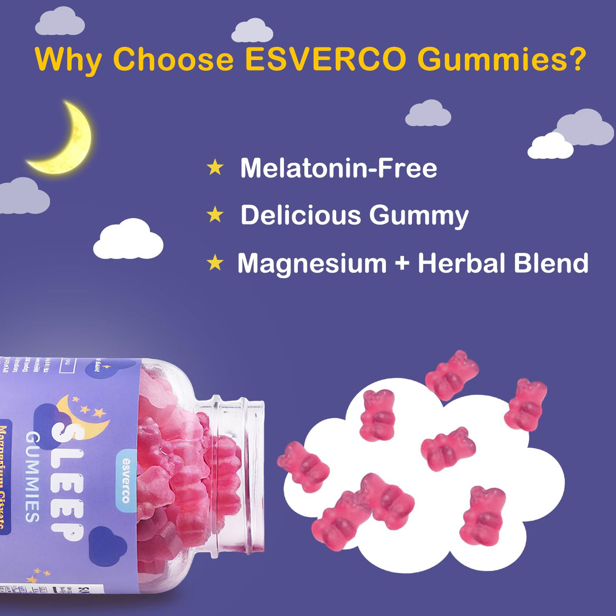 Gummies de magnésium esverco, ingrédients listés sur l'étiquette