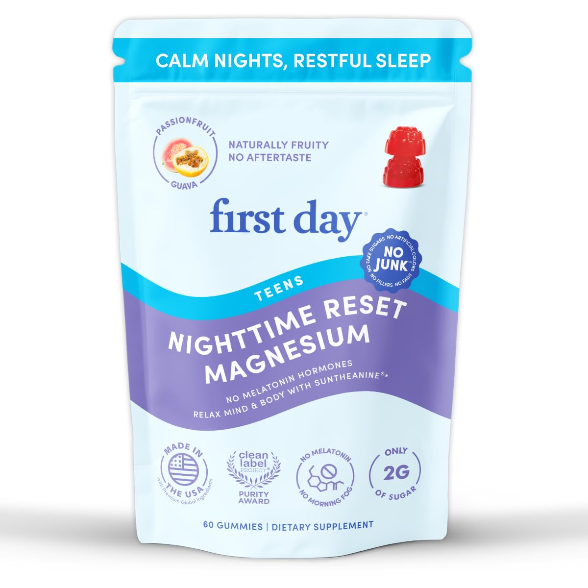 Gummies de magnésium FIRST DAY pour adolescents, pot de 60 gummies