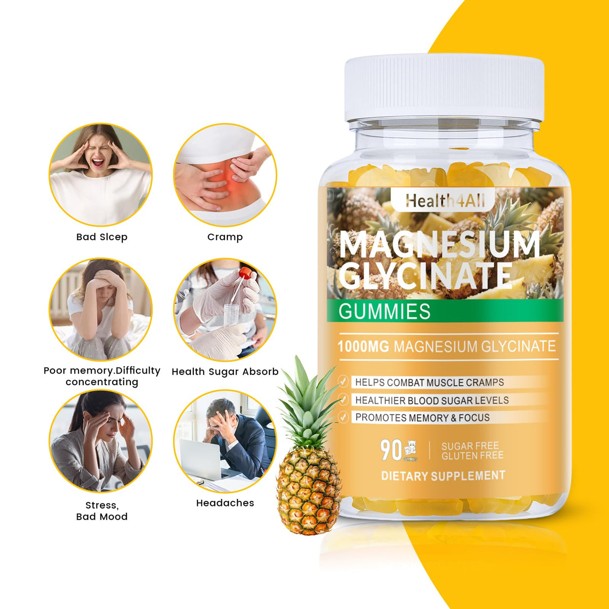 Gummies de Magnésium Glycinate 1000mg Health4All avec texture douce