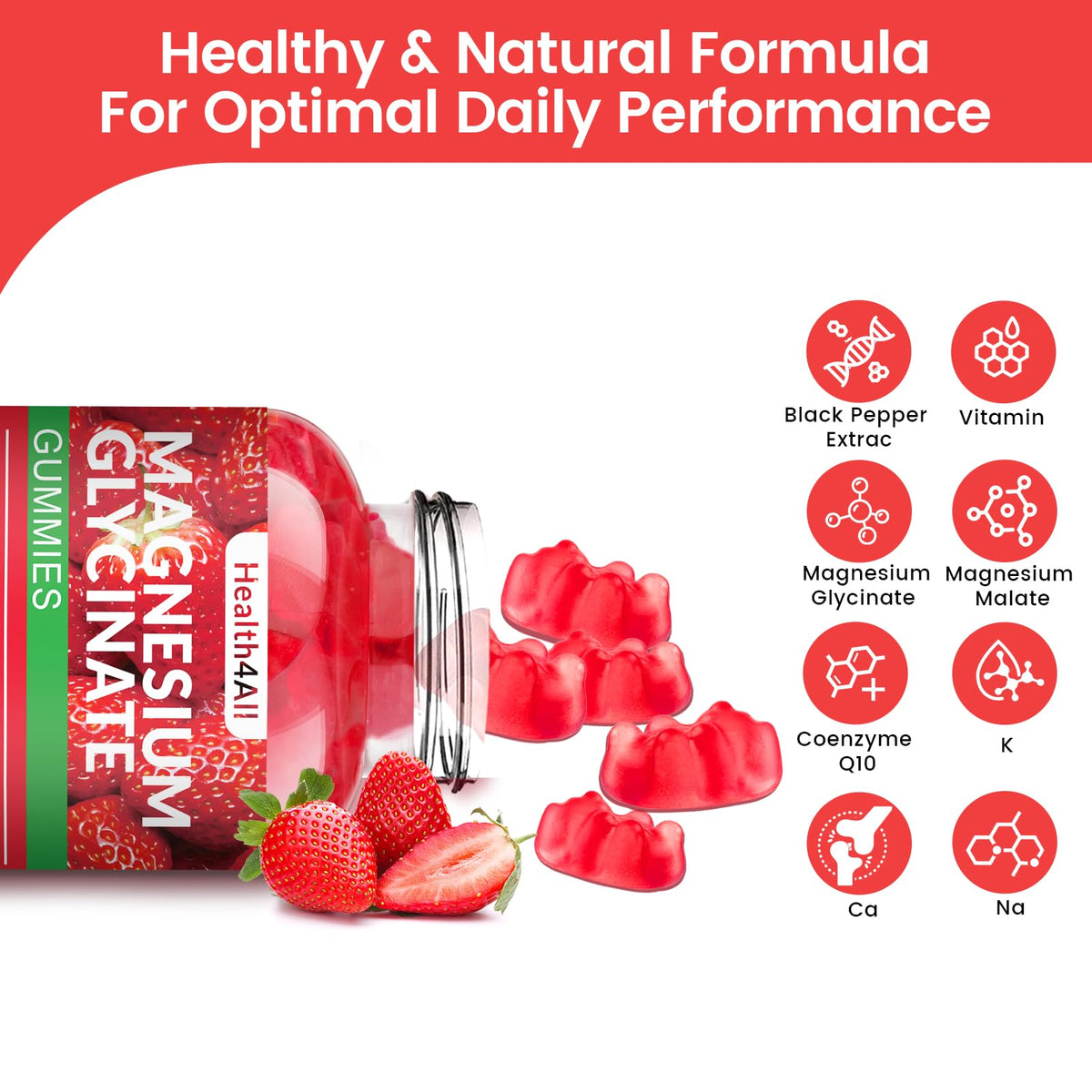 Gummies de Magnésium Glycinate 1000mg Health4All, gummies individuelles sur une table
