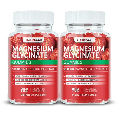 Gummies de Magnésium Glycinate 1000mg Health4All, pot de 180 gummies à la fraise