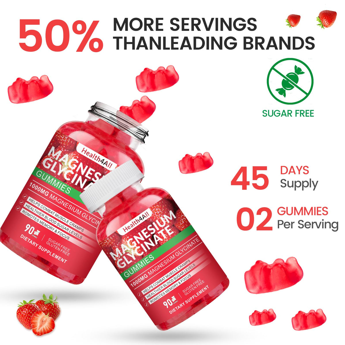 Gummies de Magnésium Glycinate 1000mg Health4All, pot ouvert avec gummies visibles