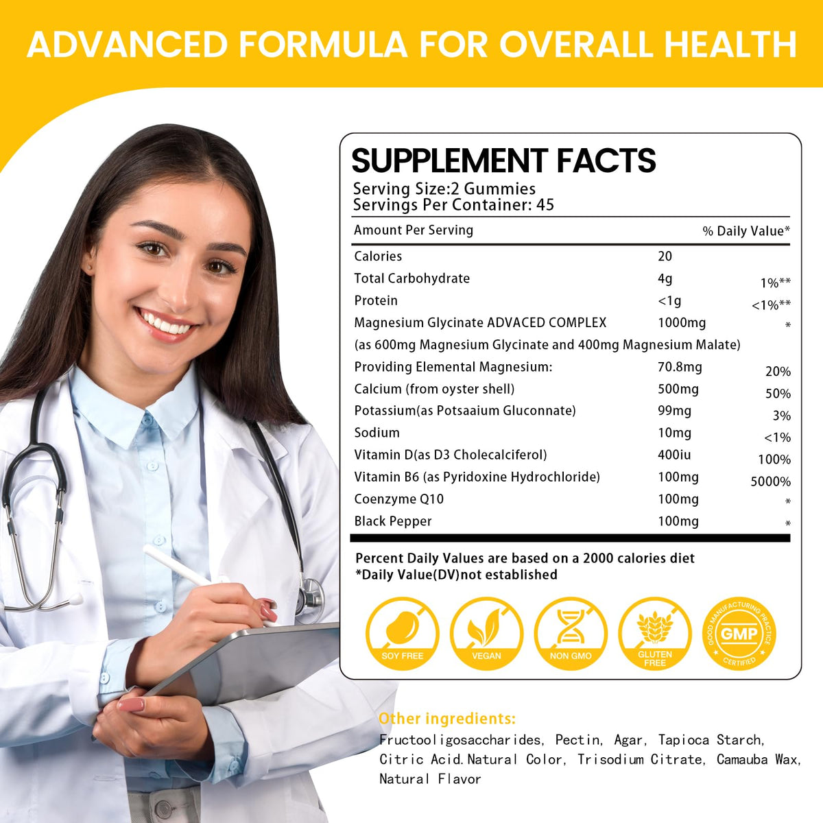 Gummies de Magnésium Glycinate 1000mg Health4All sur fond blanc