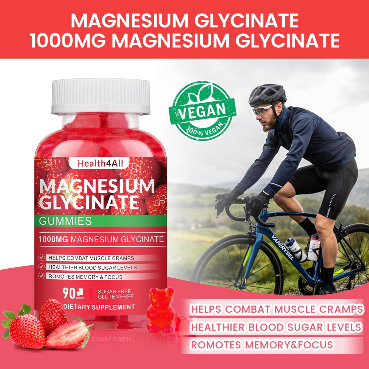 Gummies de Magnésium Glycinate 1000mg Health4All, texture douce des gummies