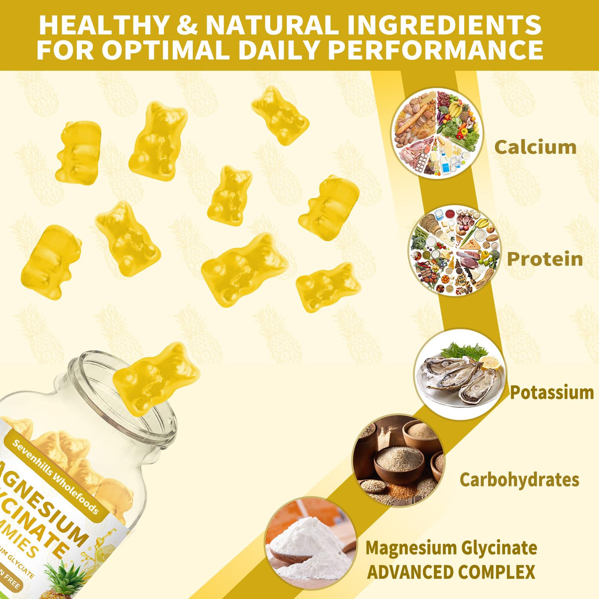 Gummies de Magnésium Glycinate 1000mg Sevenhills Wholefoods avec ananas