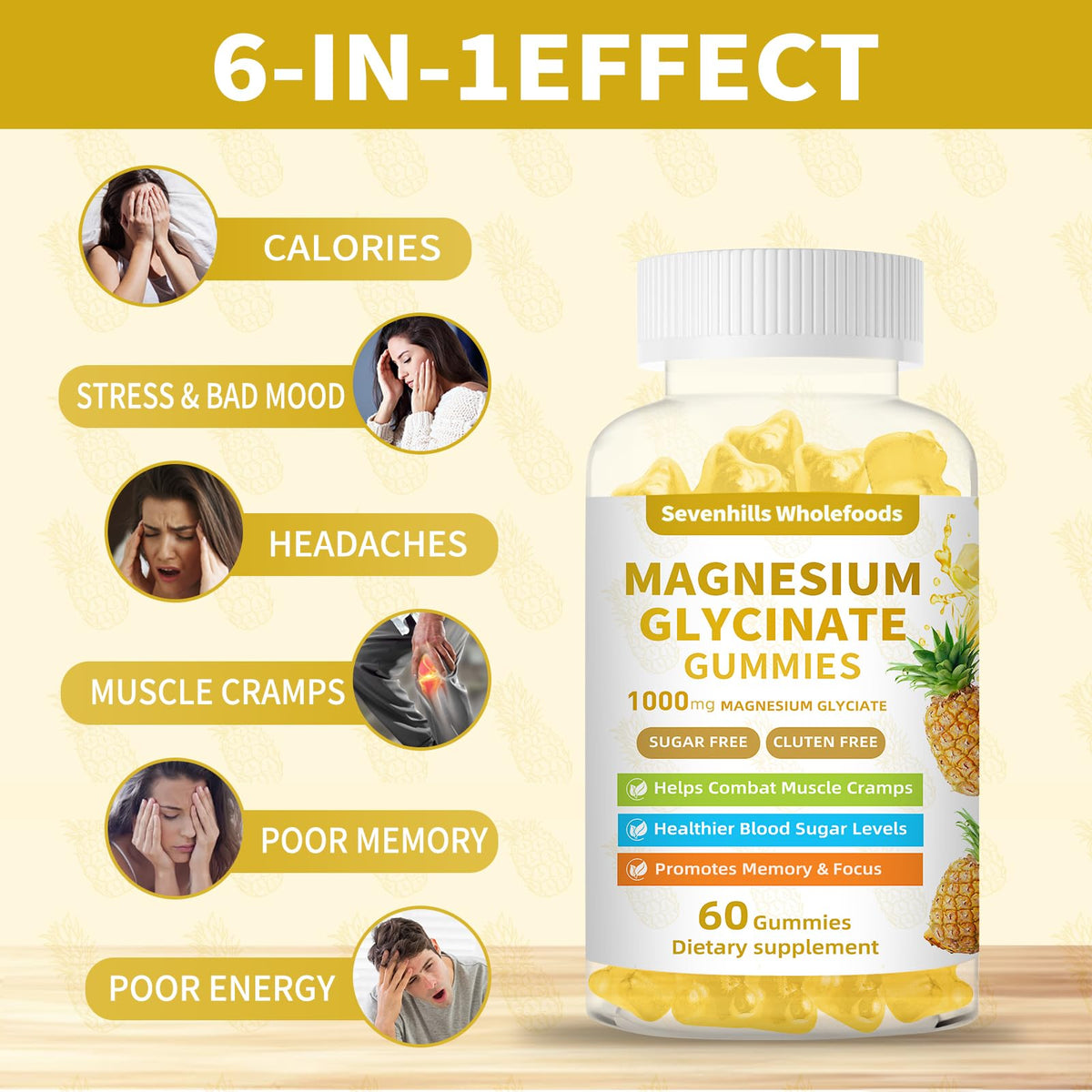 Gummies de Magnésium Glycinate 1000mg Sevenhills Wholefoods vue de côté