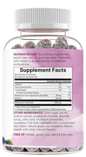 Gummies de magnésium glycinate 400mg avec d'autres compléments alimentaires