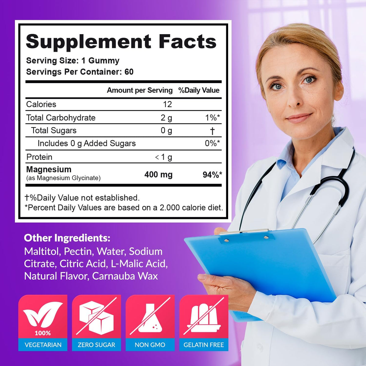 Gummies de magnésium glycinate 400mg BE&LANCY avec une cuillère