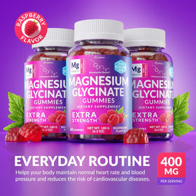 Gummies de magnésium glycinate 400mg BE&LANCY avec une framboise à côté