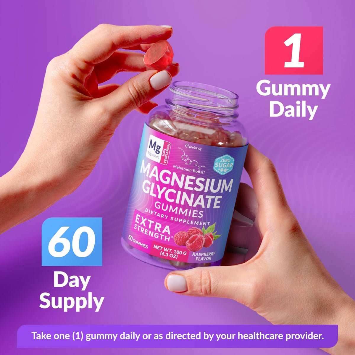 Gummies de magnésium glycinate 400mg BE&LANCY en gros plan