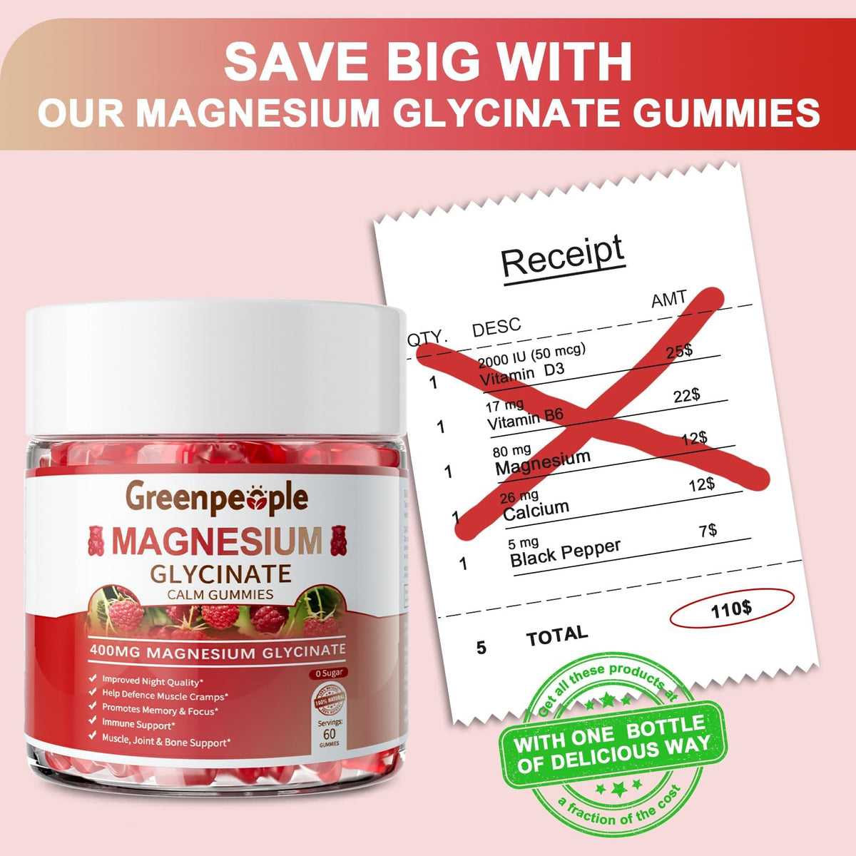 Gummies de Magnésium Glycinate 400mg GREENPEOPLE, portion dans une main