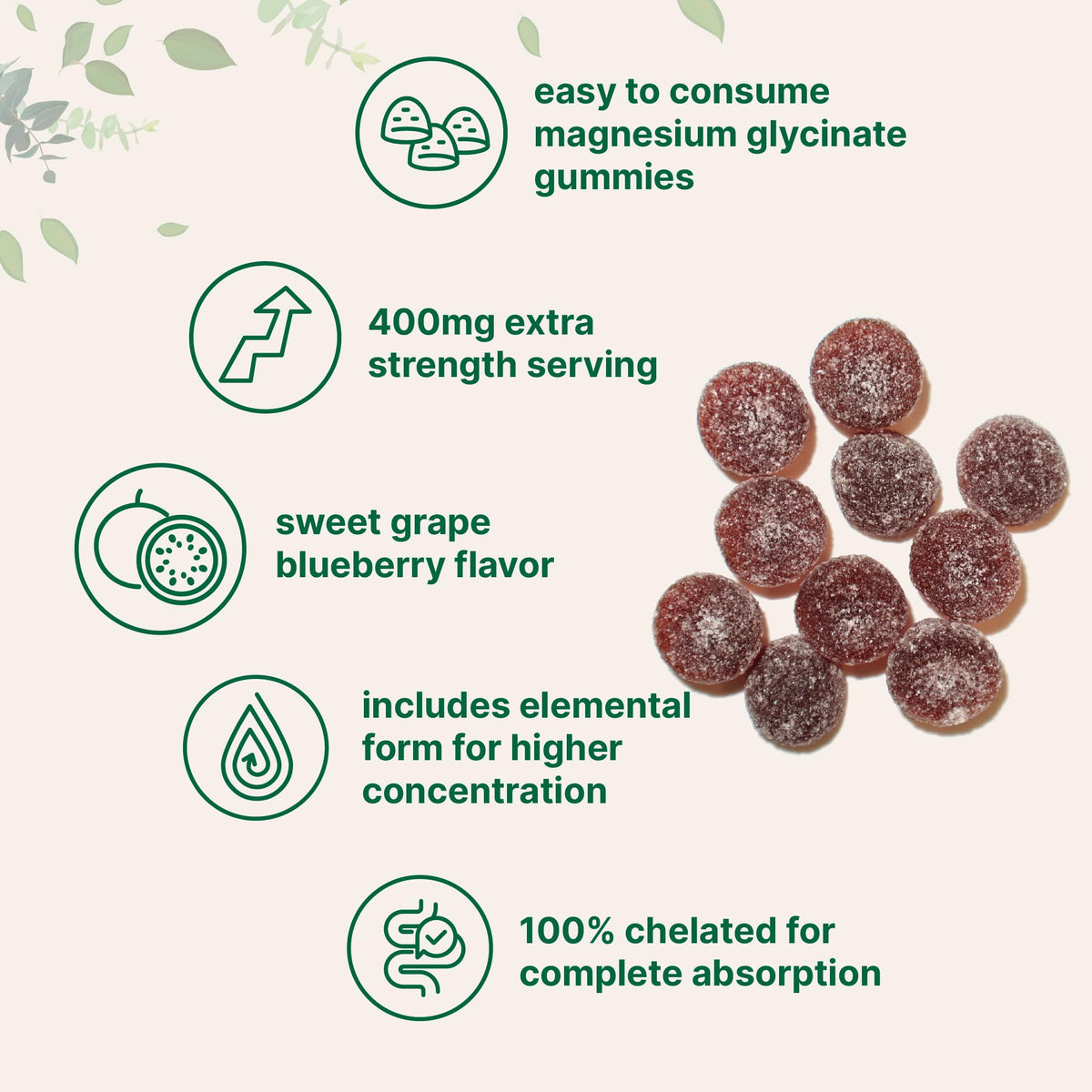 Gummies de magnésium glycinate 400mg Micro Ingredients, vue de côté